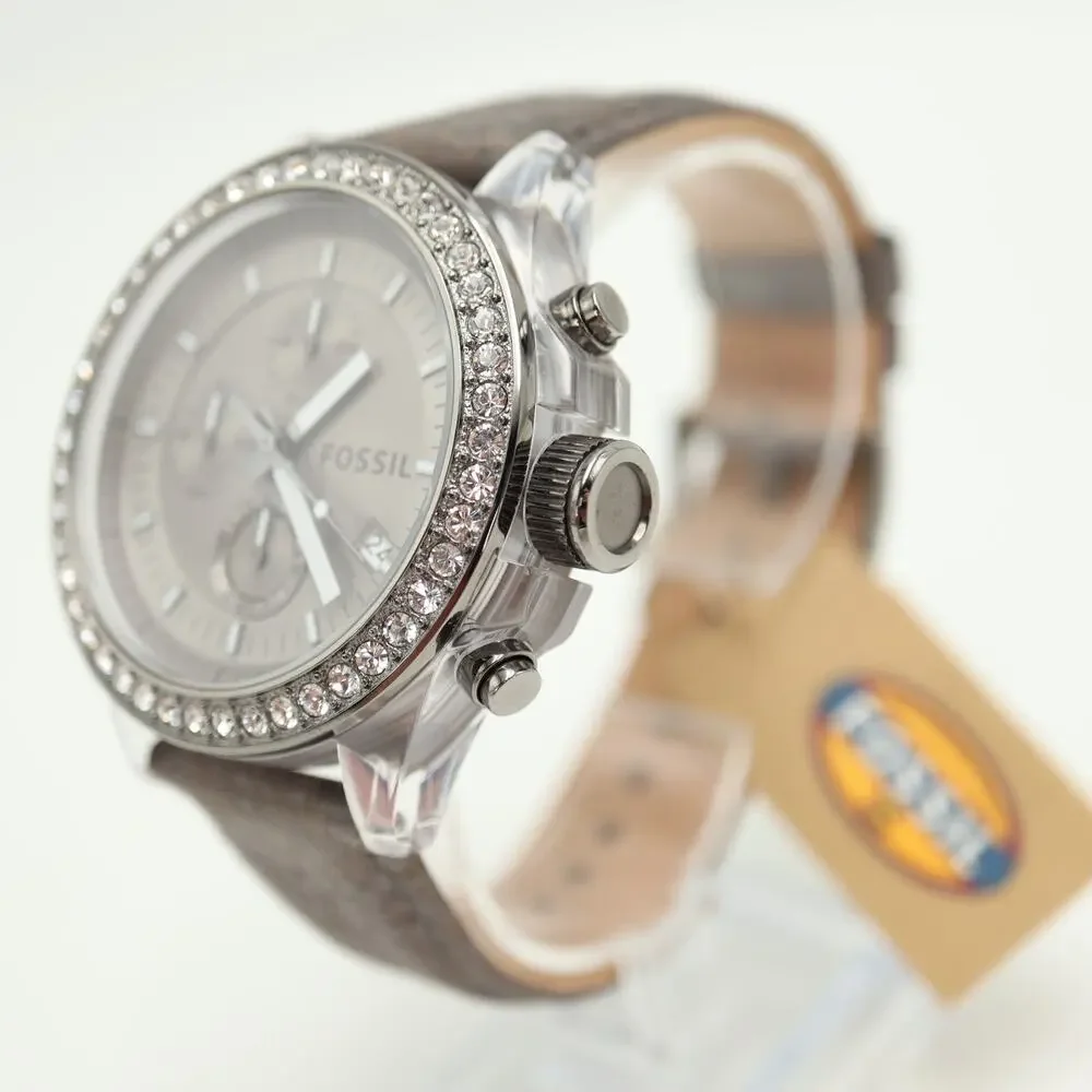 Fossil Decker 42mm Clear Chronograph Watch Gray Leather CH2842 NWT New Battery